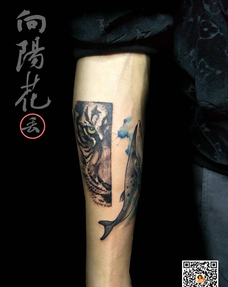 无纹身图片_手部点刺老虎,鲸纹身图案