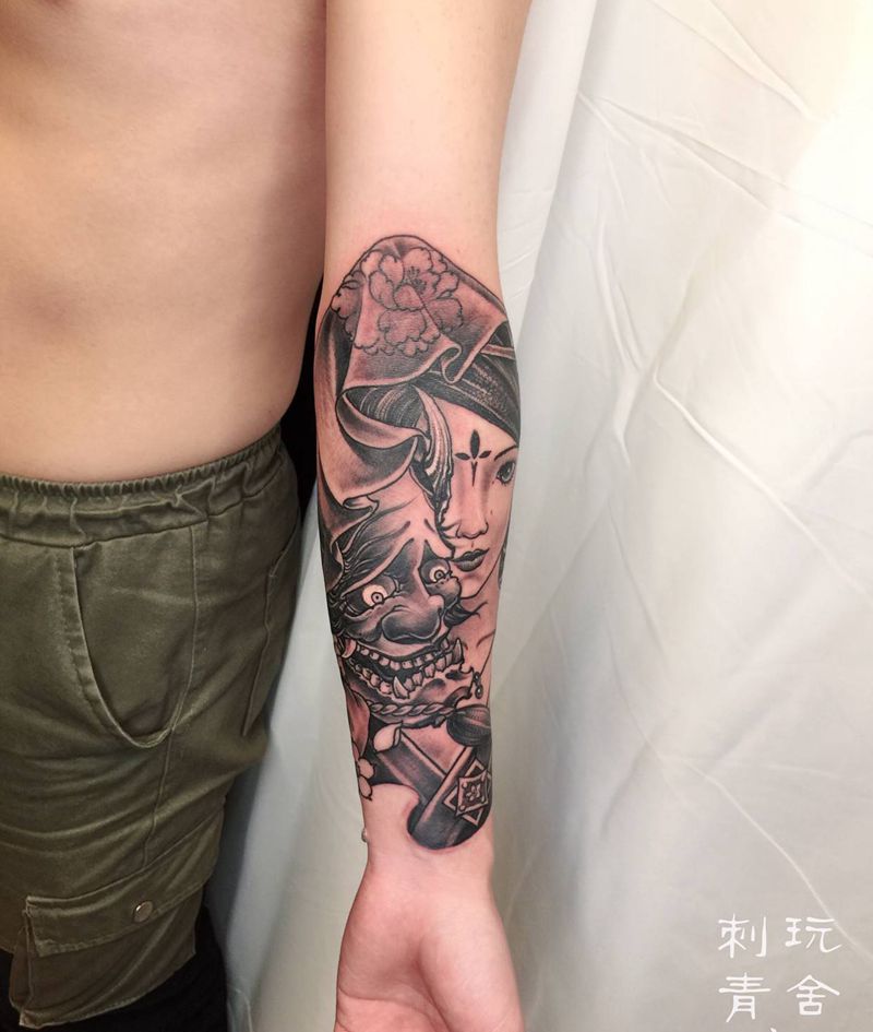 艺妓般若纹身纹身图片_手臂新传统纹身图案