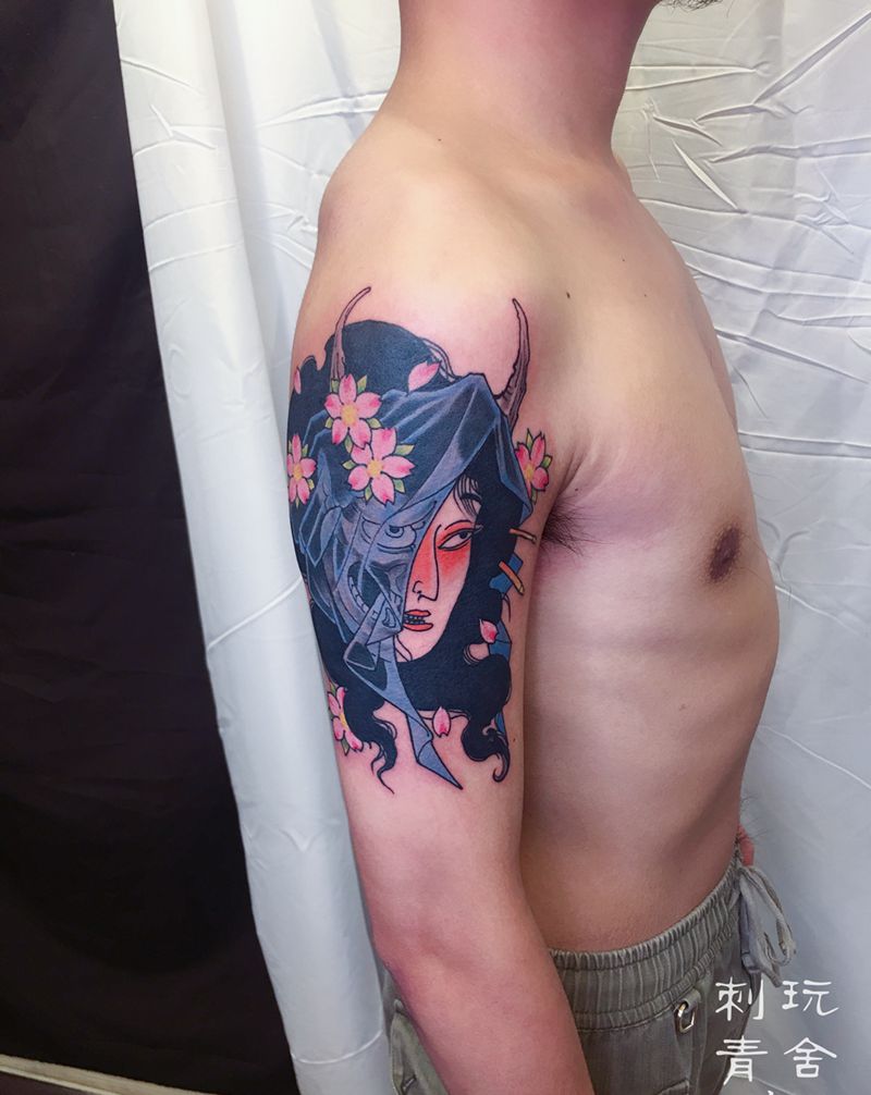 艺妓般若纹身图片_手臂老传统新传统纹身图案