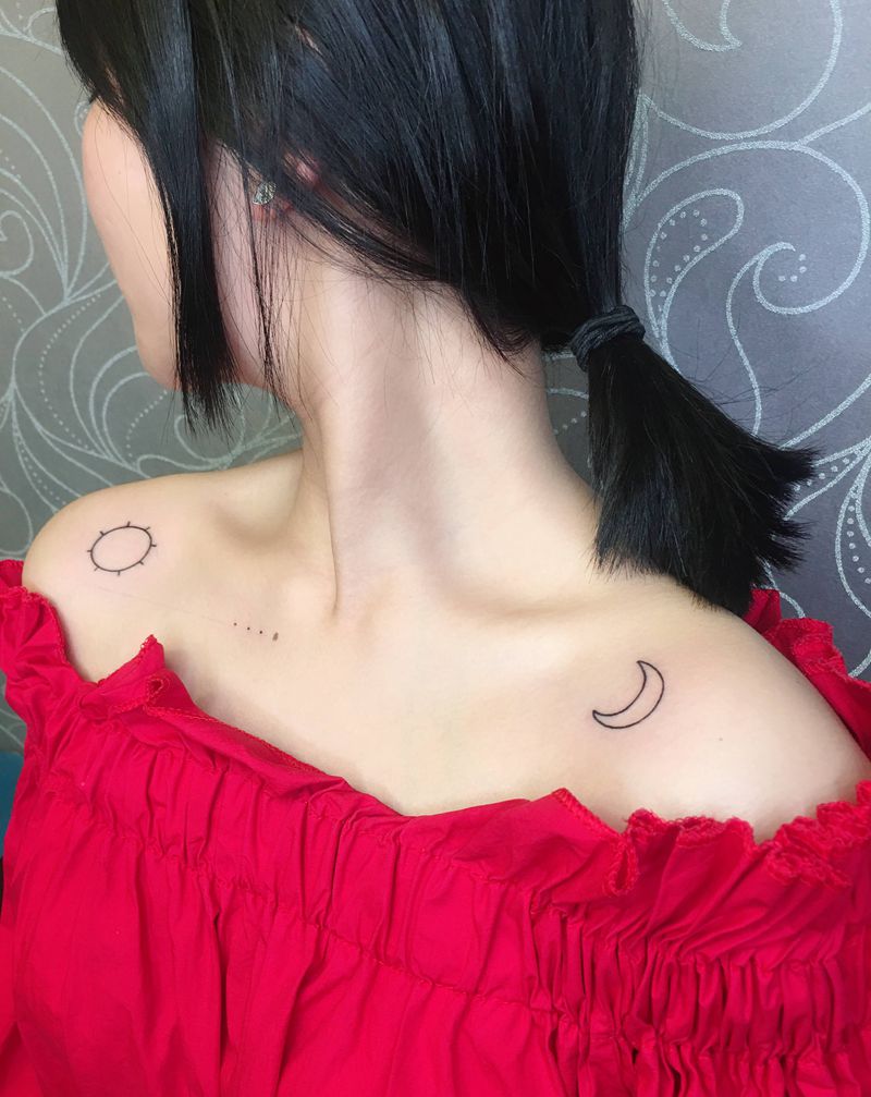 太阳月亮纹身图片_肩部纹身图案