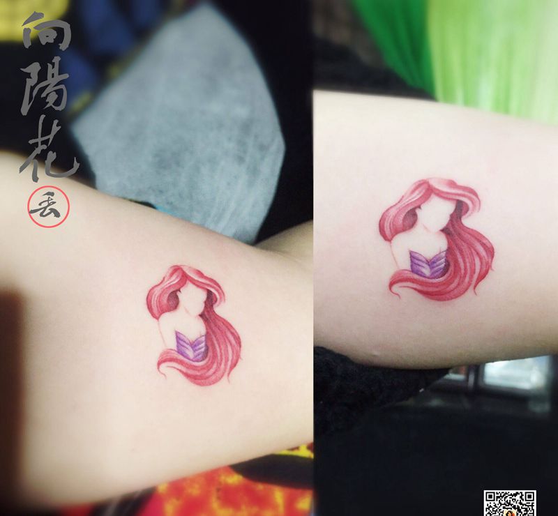 你懂的纹身图片_手臂水彩公主纹身图案
