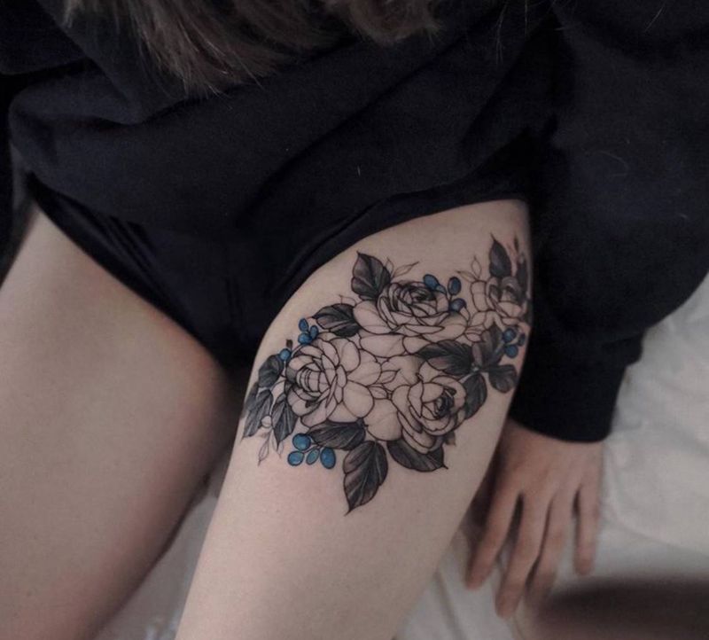 花卉纹身图片_腿部图腾纹身图案