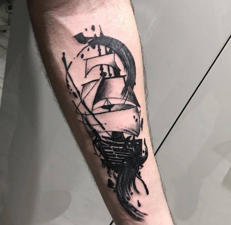 ⛵纹身图片_手臂New School水墨纹身图案