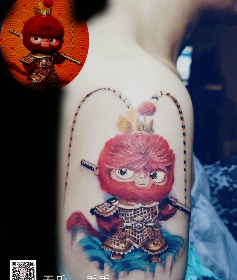 猴崽崽纹身图片_手臂新传统猴子纹身图案