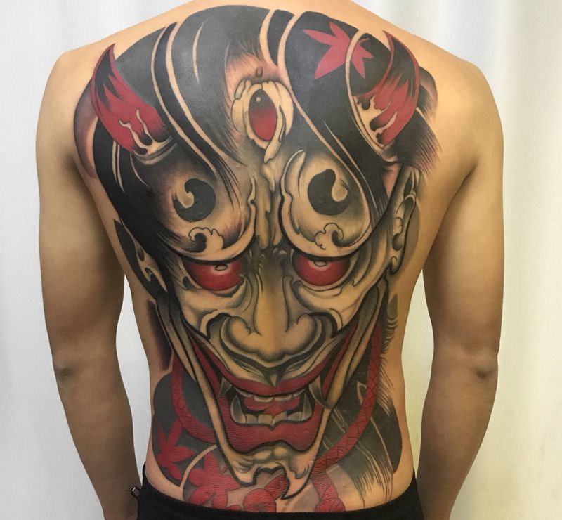 般若纹身图片_背部老传统般若纹身图案