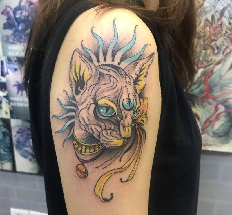 猫纹身图片_手臂New School猫纹身图案