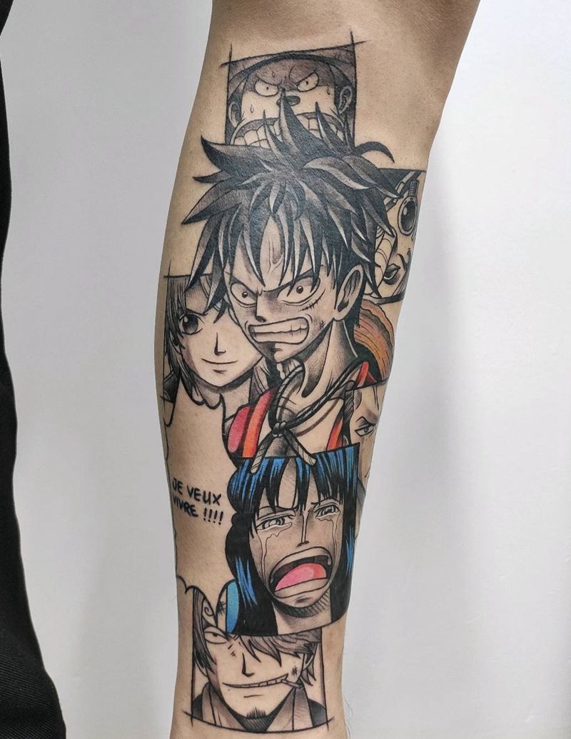 海贼王纹身图片_腿部纹身图案