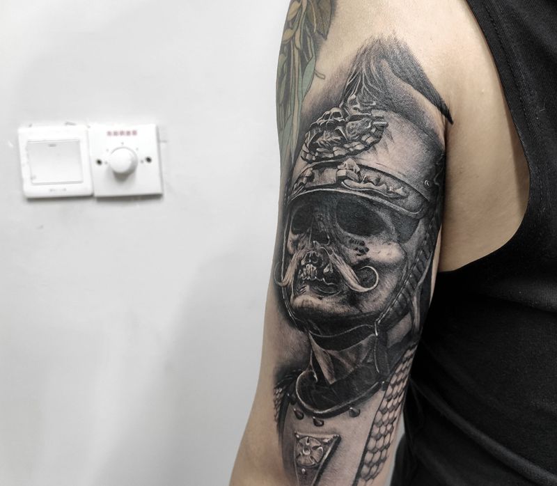 鬼武士纹身图片_手臂欧美写实纹身图案