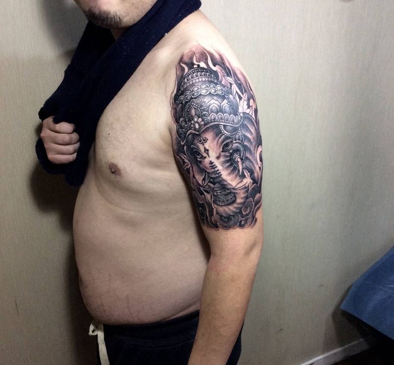 覆盖旧纹身，未完，年后继续纹身图片_手臂传统长沙湖南象神纹身图案