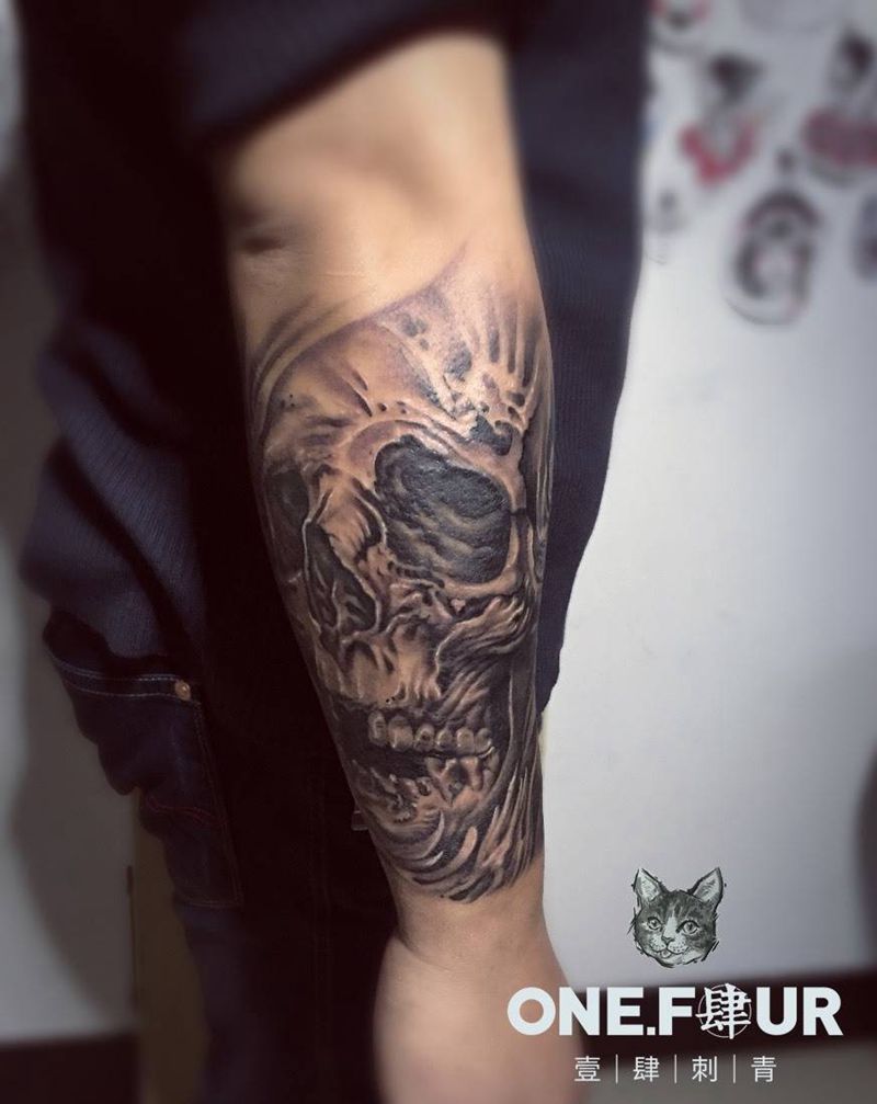 skull纹身图片_写实欧美纹身图案