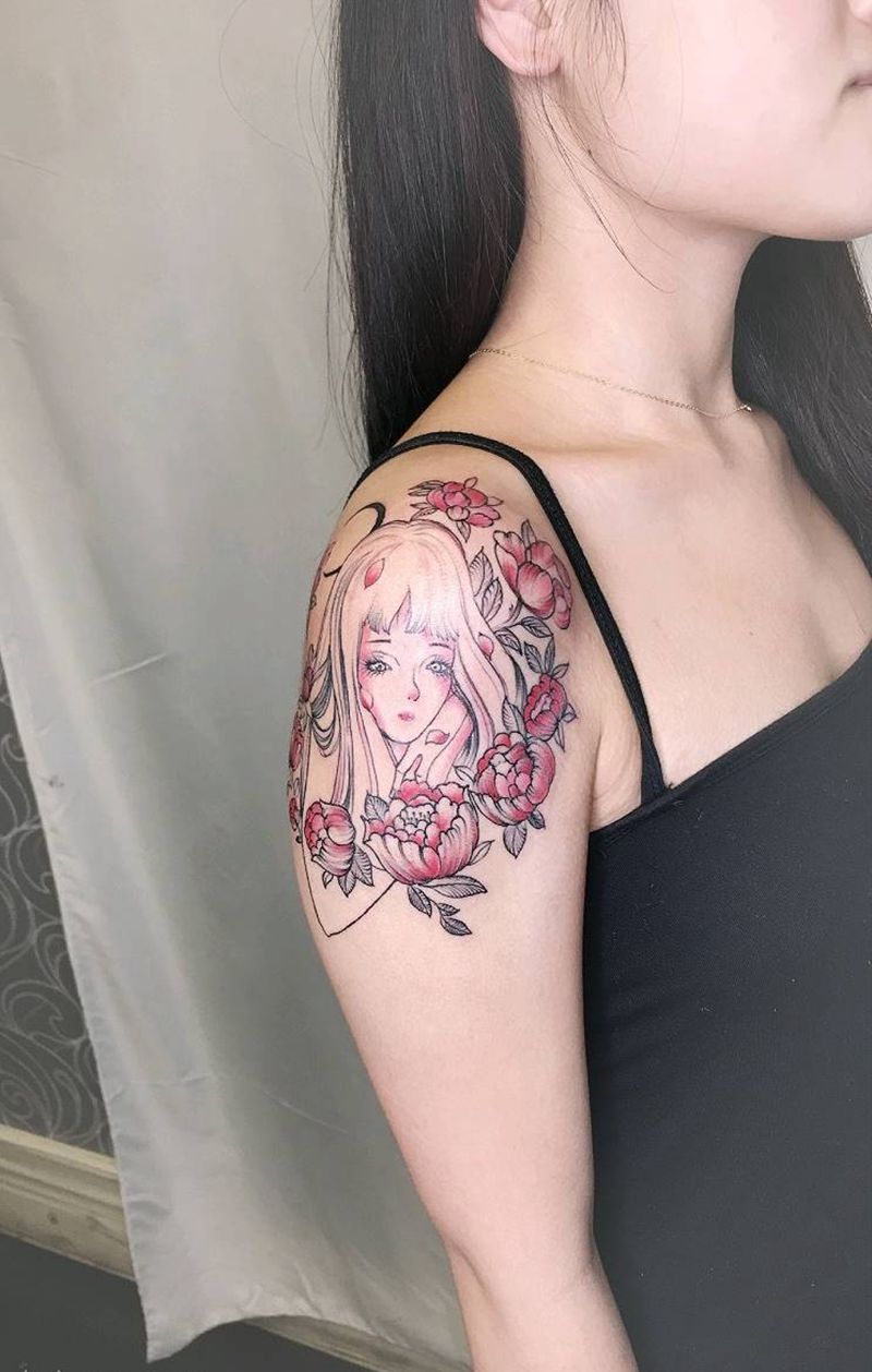 米女和花花纹身图片_手臂纹身图案