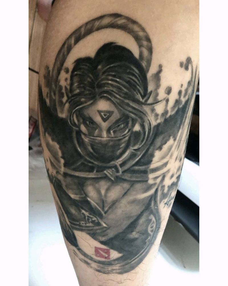 写实人物 dota圣堂刺客纹身图片_腿部欧美写实纹身图案