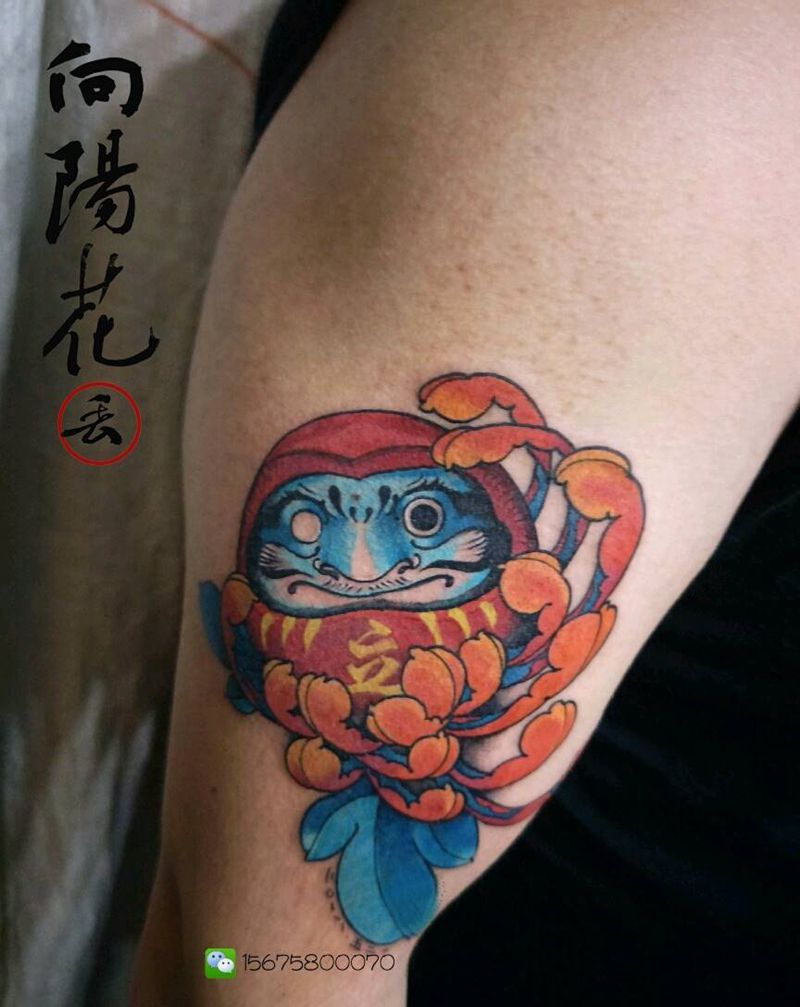 三十而立纹身图片_手臂新传统New School达摩纹身图案