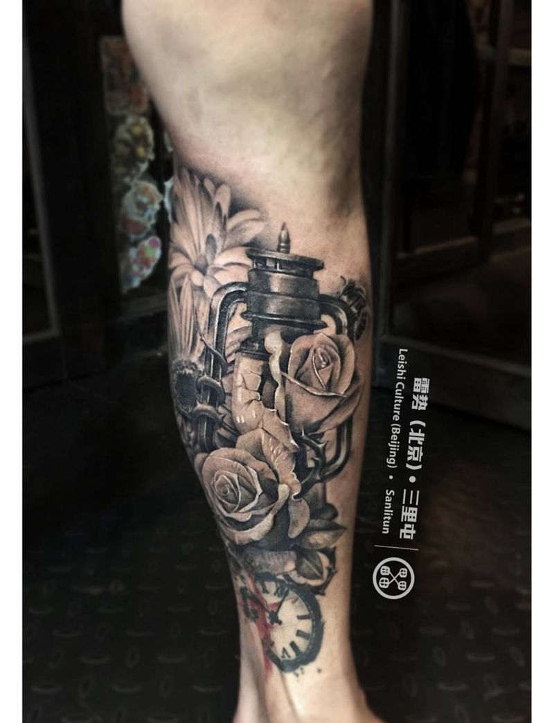 花花花纹身图片_腿部写实欧美原创纹身图案