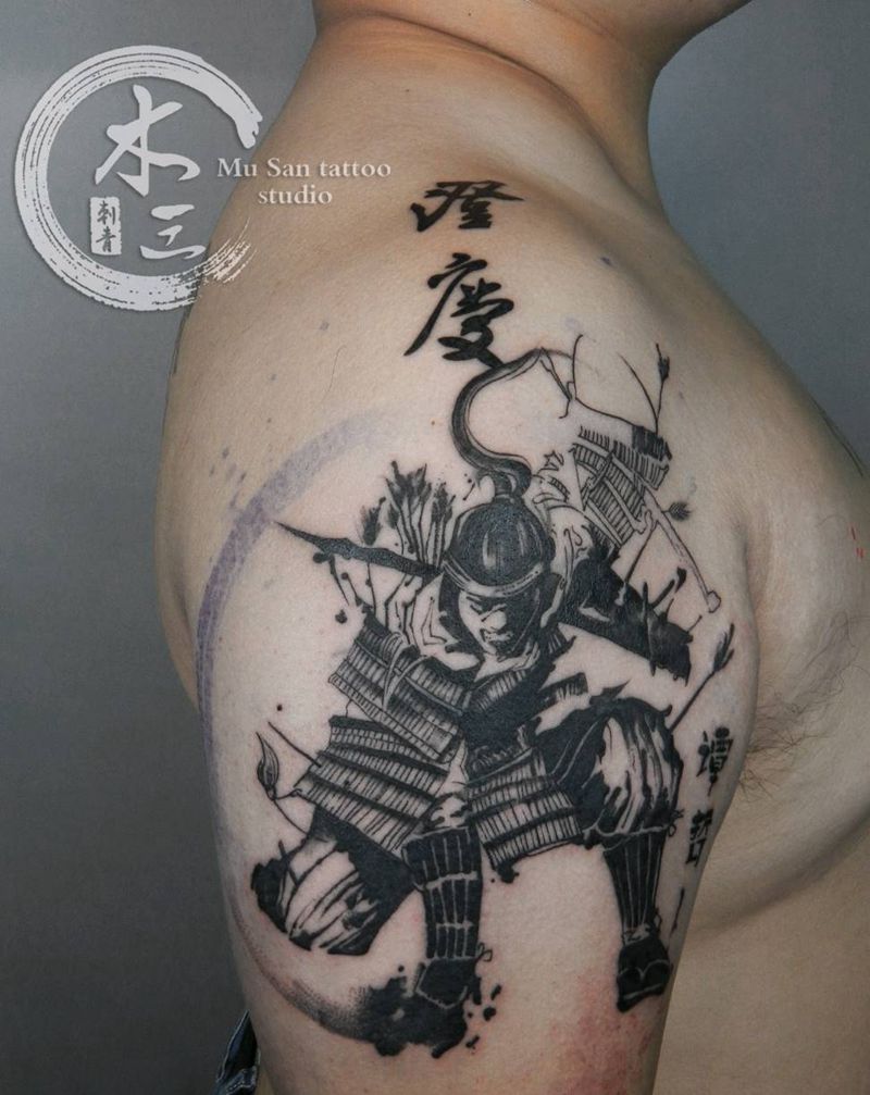 遮盖 爱人小孩姓名 守护武士纹身图片_手臂水墨纹身图案