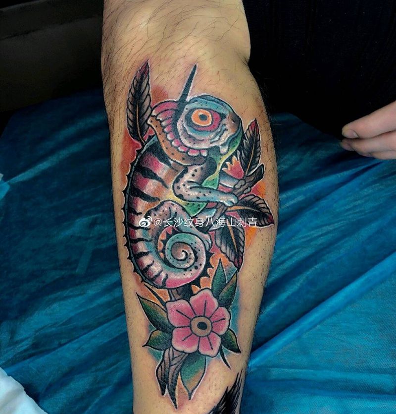 变色龙纹身图片_手臂纹身图案