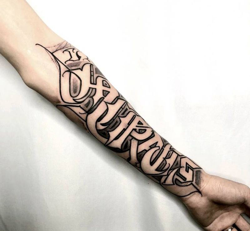 不要怂，就是干纹身图片_手臂花体字纹身图案