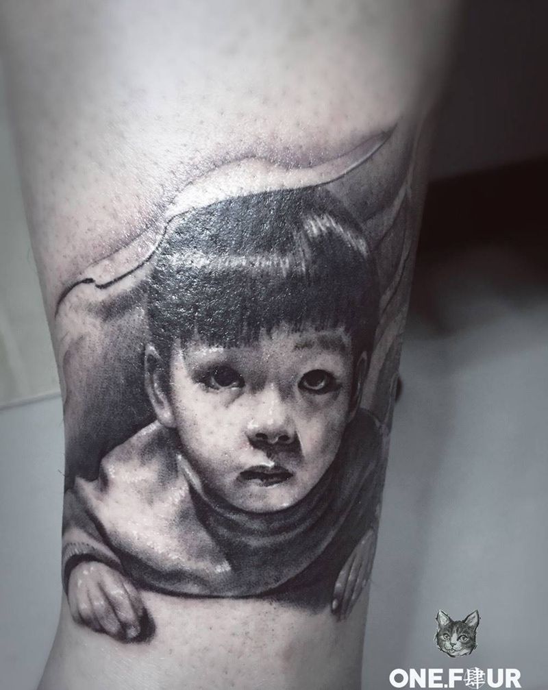儿子肖像纹身图片_肖像欧美写实人物纹身图案