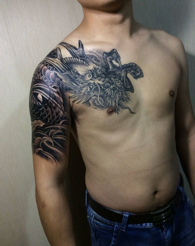 龙龙纹身图片_长沙湖南半甲龙纹身图案