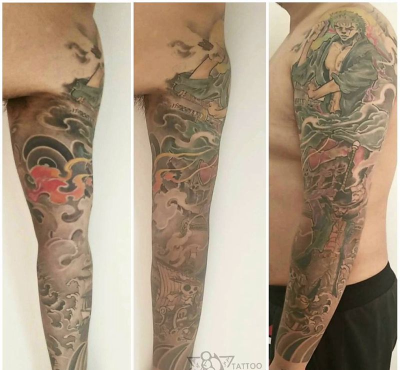 『海贼王 索隆 鹰眼花臂』定制纹身图片