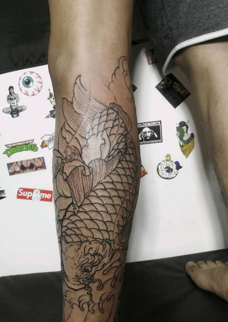 传统鱼 割线纹身图片