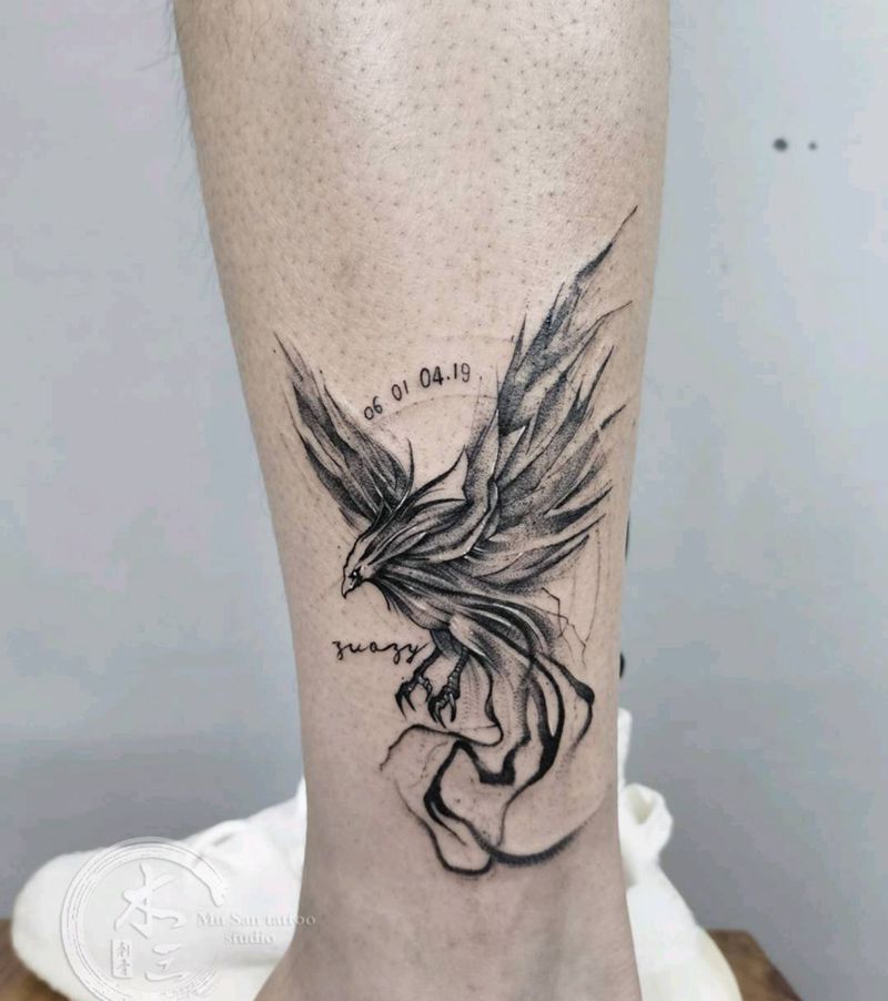 《black凤凰》纹身图片_腿部点刺纹身图案