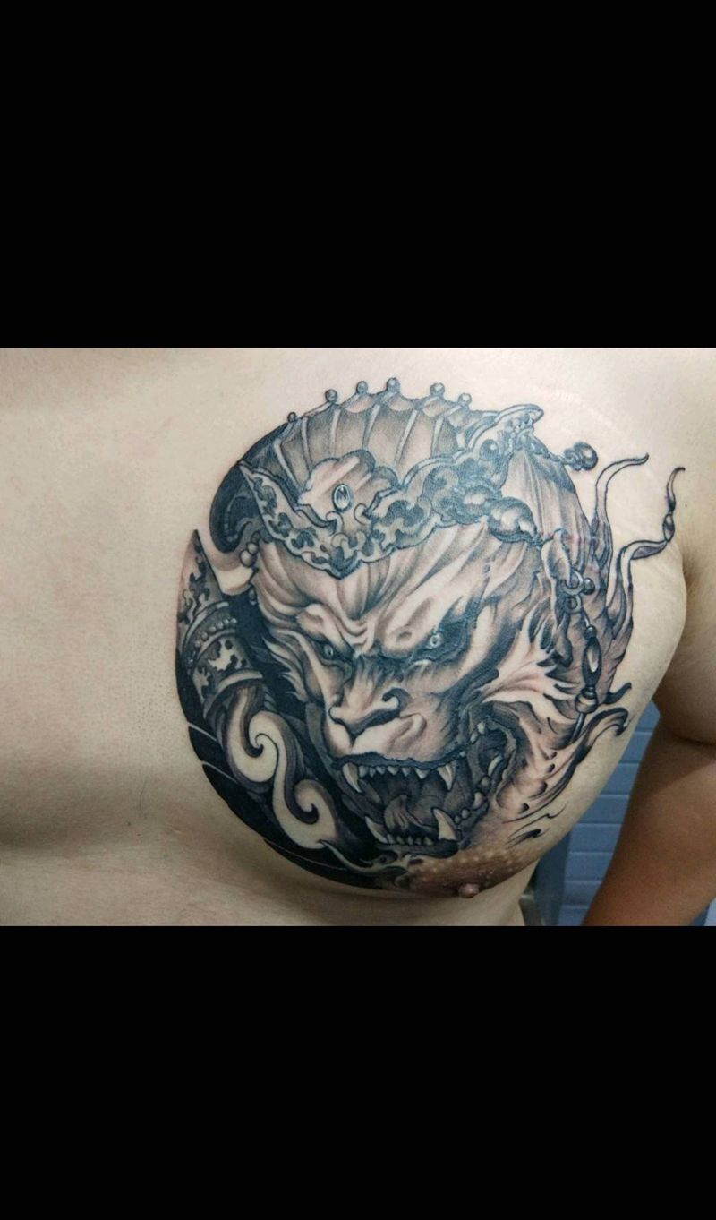 猴子纹身图片_胸部新传统纹身图案