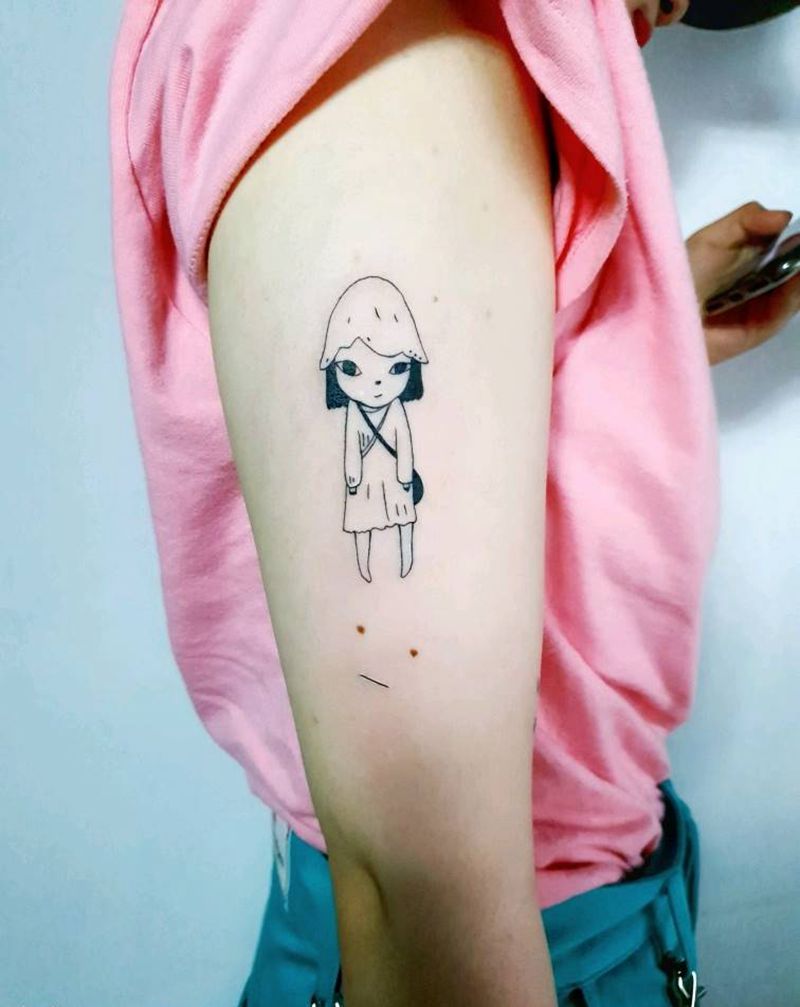 奈良美智纹身图片_手臂New School奈良美智线条小清新纹身图案