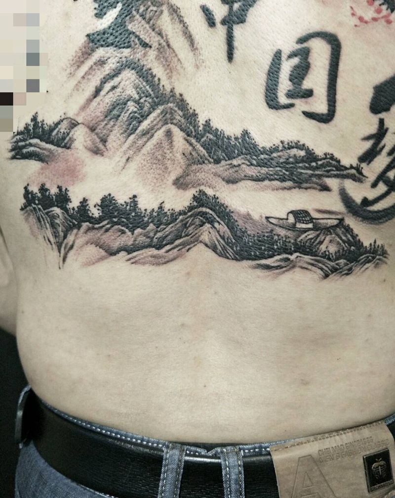 山水局部纹身图片