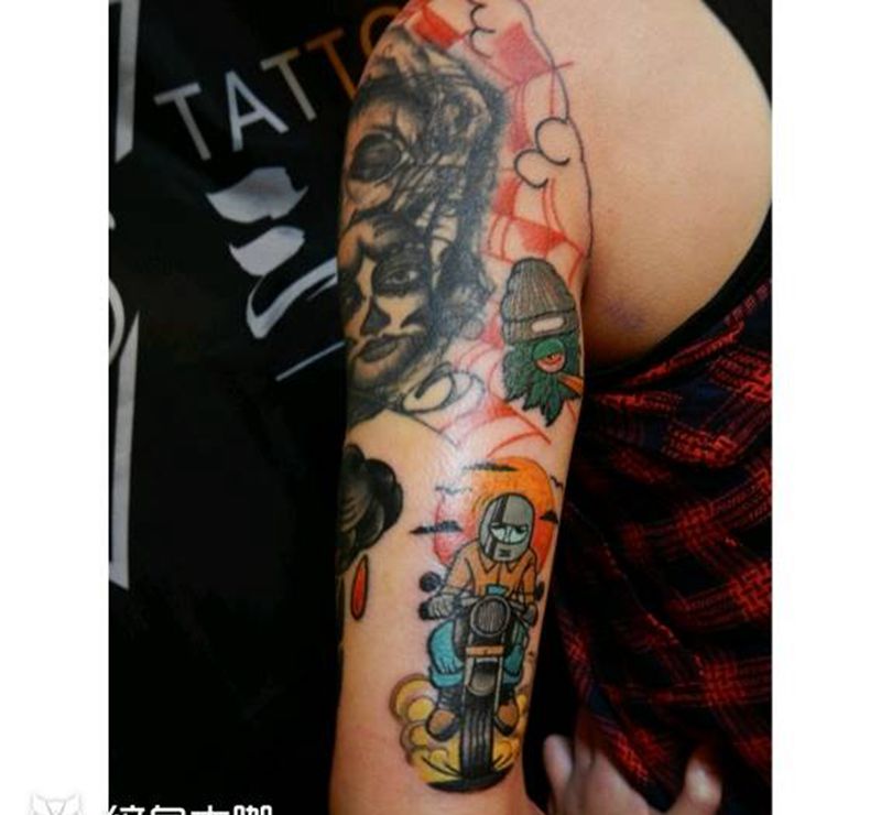 school花臂 旧图添加未完纹身图片