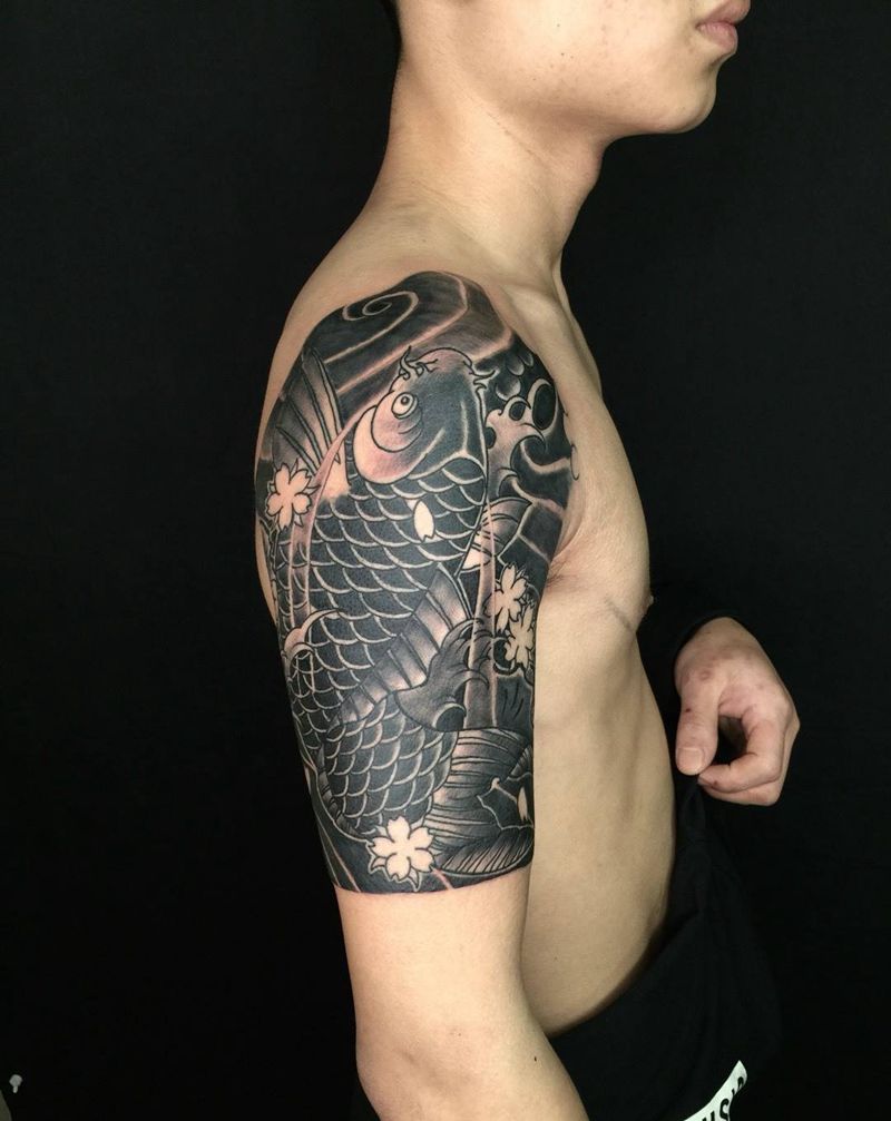 老日式传统半甲，未完成纹身图片