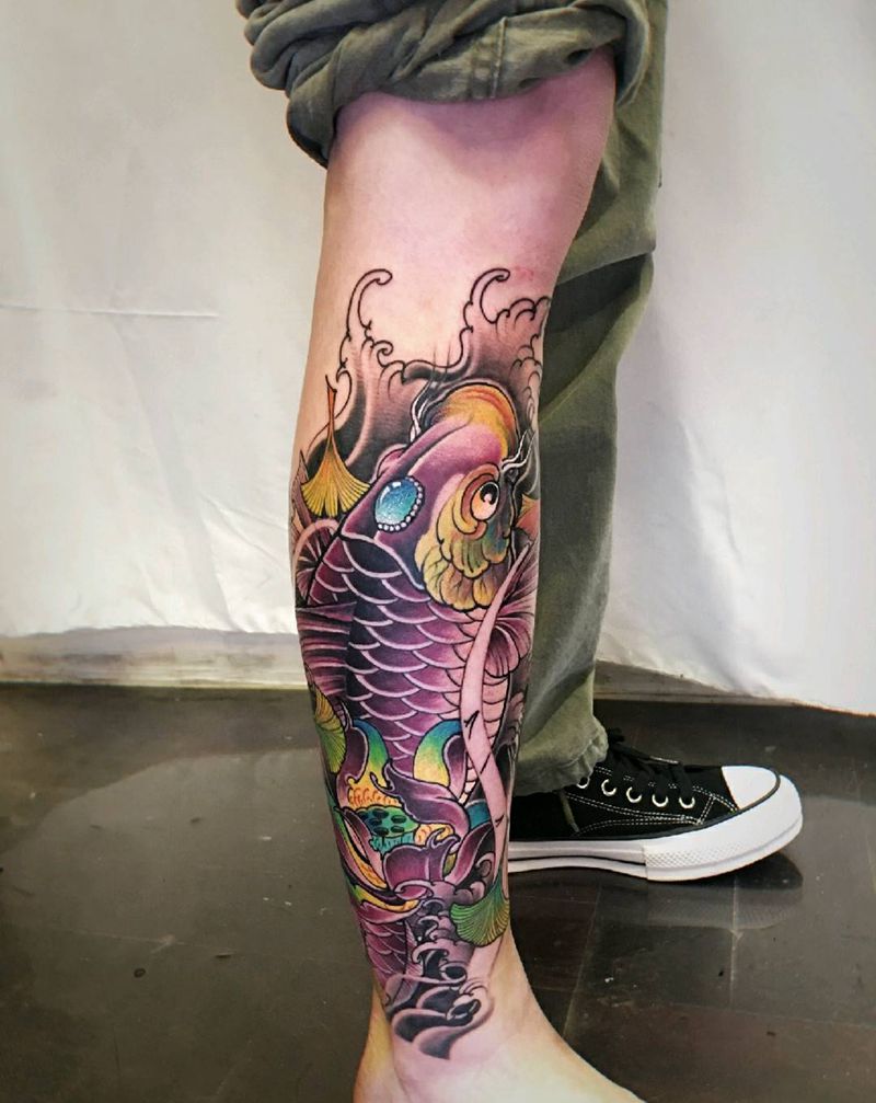 大鱼儿纹身图片_腿部纹身图案