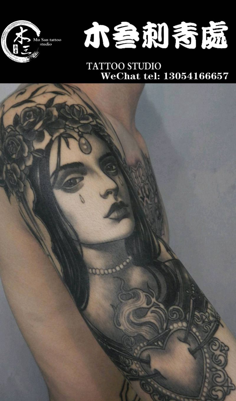new school 新娘遮盖纹身图片_手臂欧美写实New School纹身图案