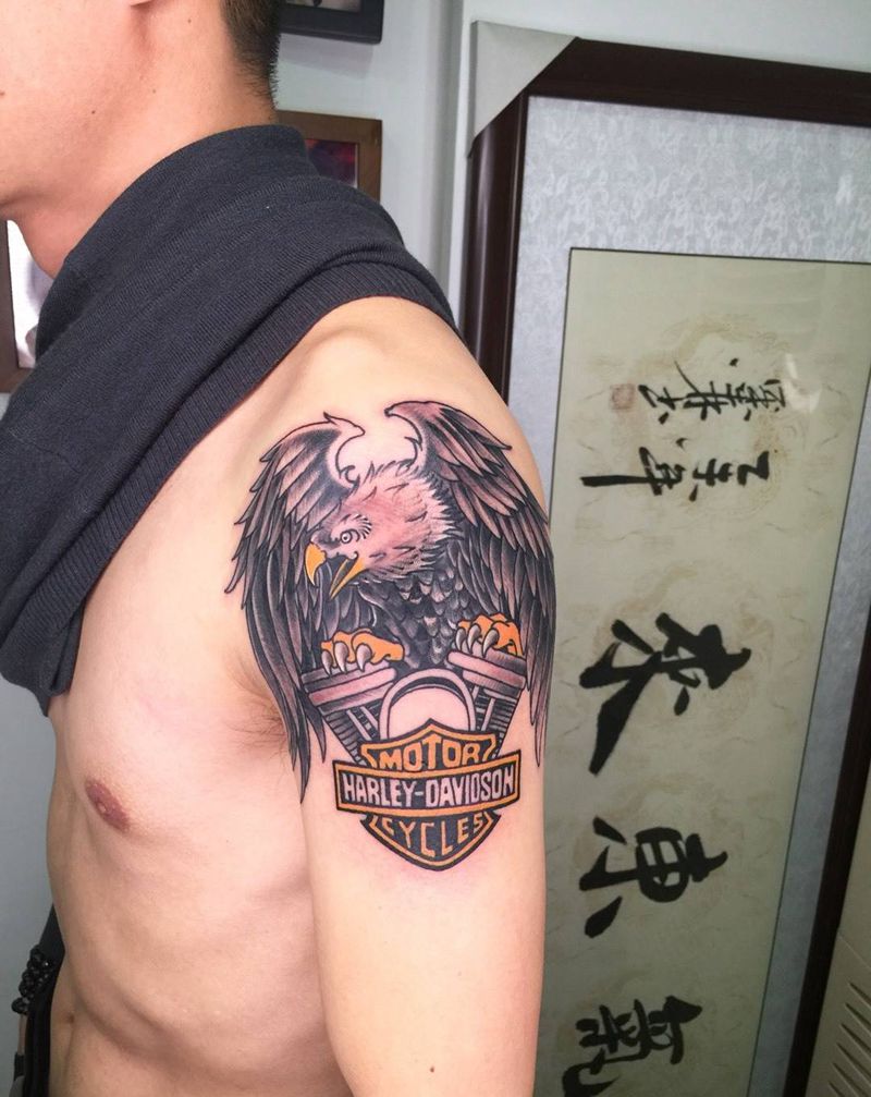 鹰和哈雷纹身图片