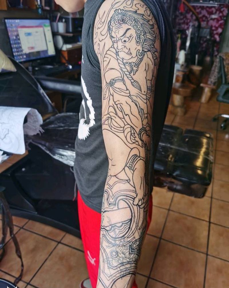 不动明王遮盖未完成纹身图片_手臂老传统纹身图案