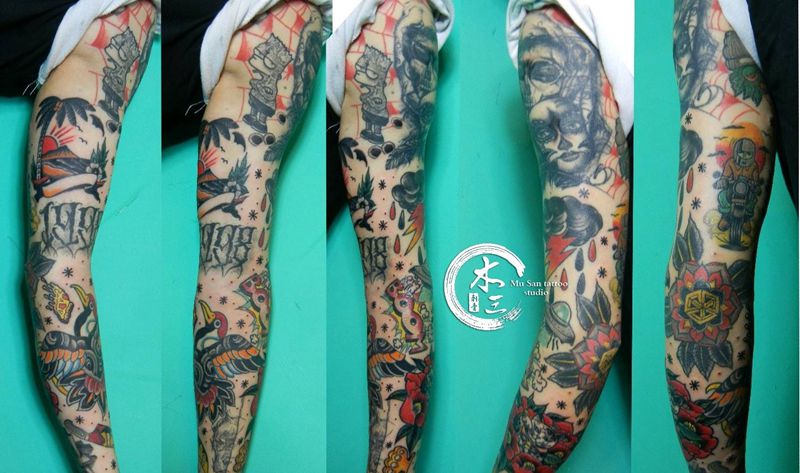 school花臂 修改遮盖纹身图片_手臂Old School纹身图案