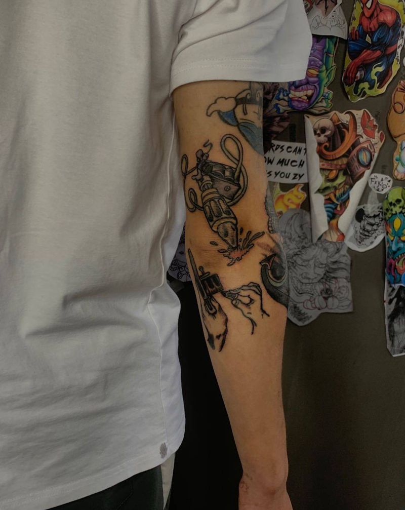 拼接花臂纹身图片_手臂新传统老传统纹身图案