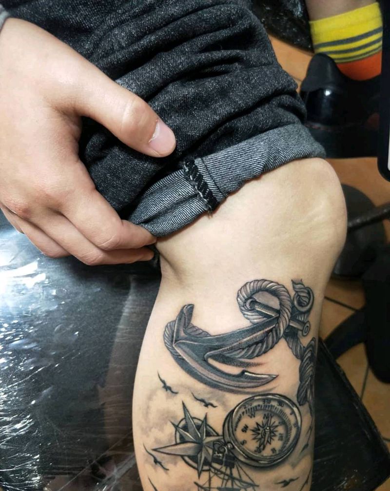 帆船纹身图片_脚部纹身图案