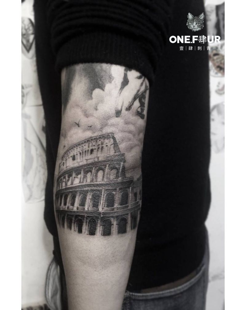 斗兽场纹身图片_欧美写实纹身图案