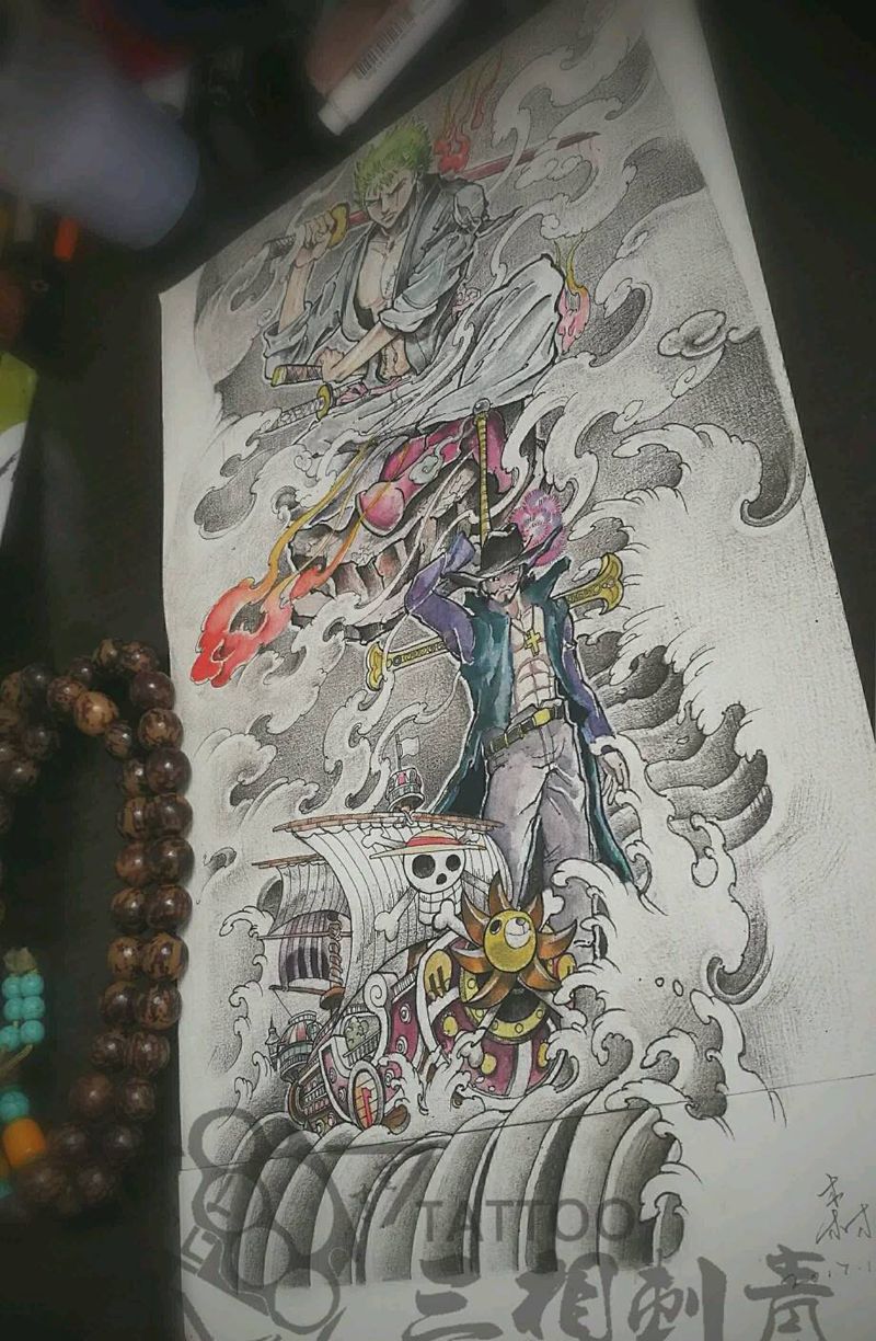 海贼王 剑士花臂纹身图片