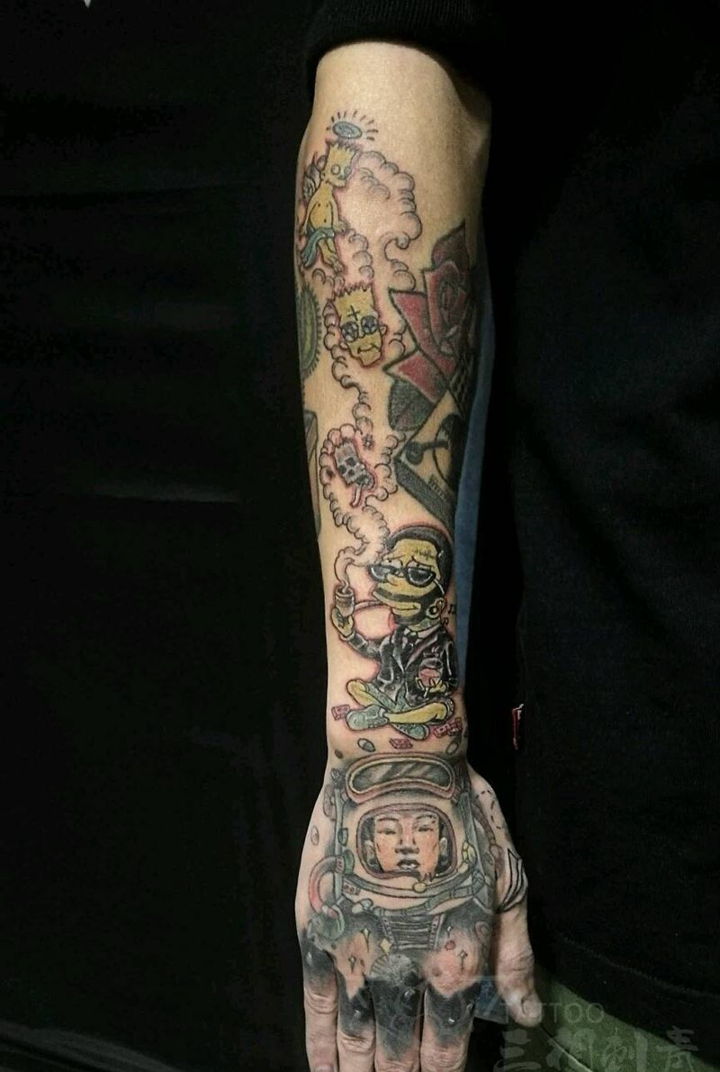 原创 辛普森/宇航员肖像纹身图片