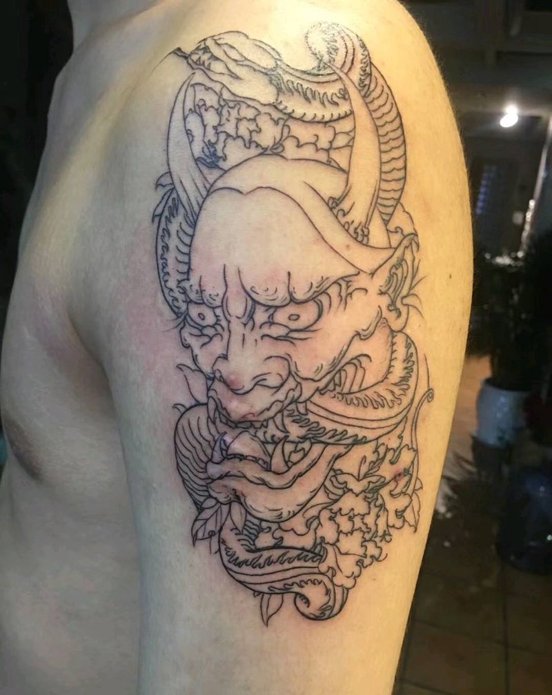 般若，割线，未完成，待续纹身图片_手臂新传统纹身图案