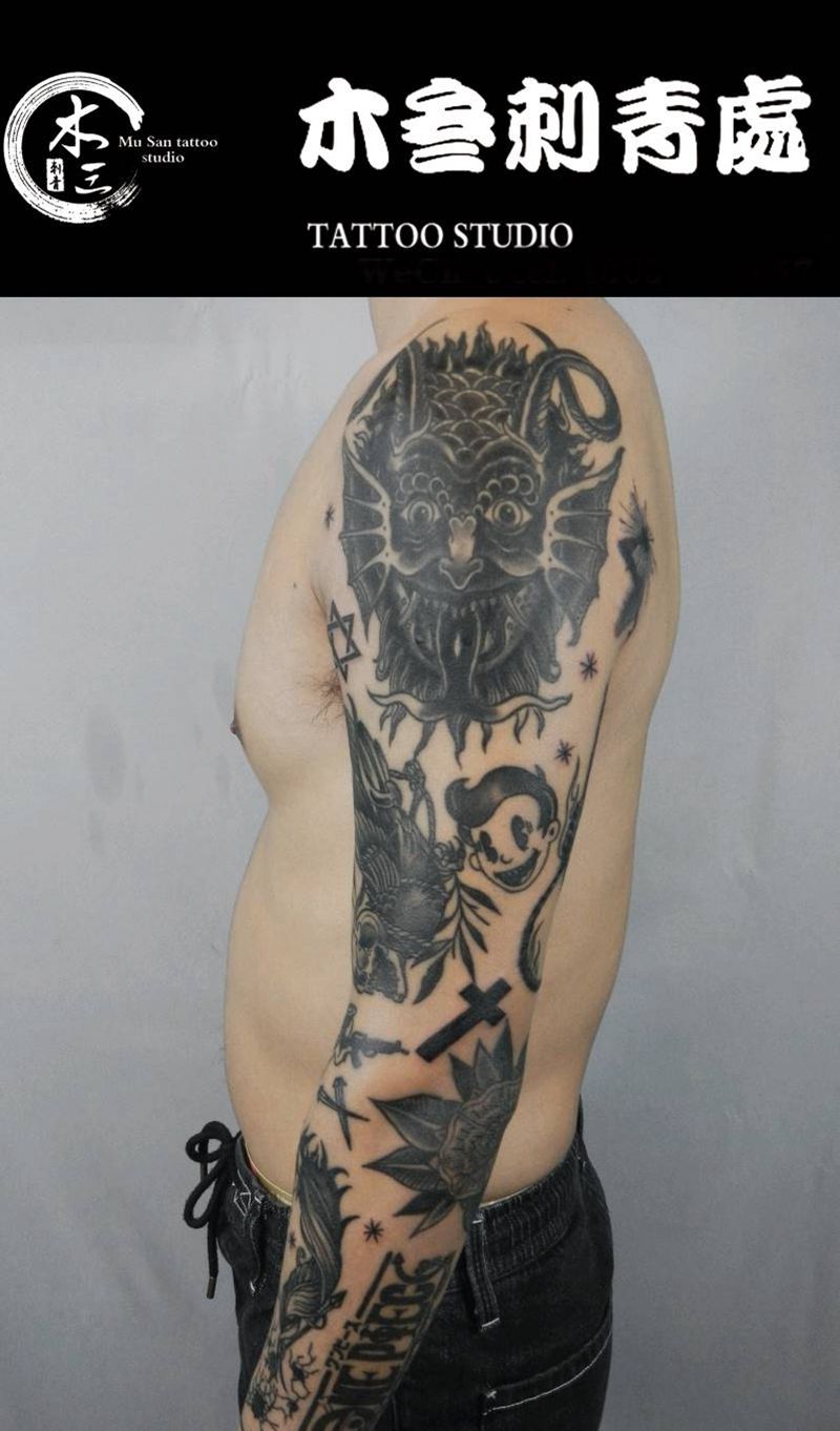 school花臂 七宗罪主题纹身图片_Old School纹身图案