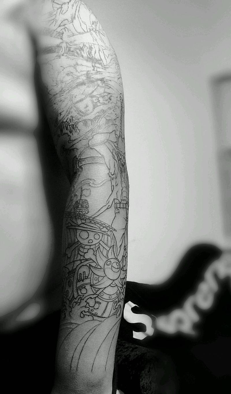 原创花臂割线纹身图片