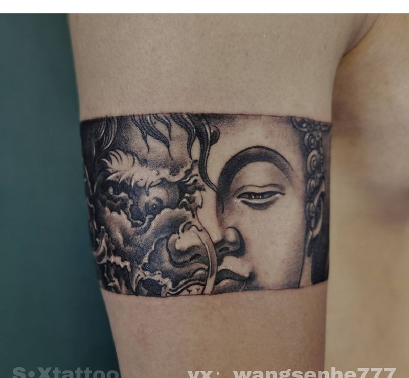 臂环 佛魔 耗时3.5小时纹身图片_新传统欧美写实纹身图案