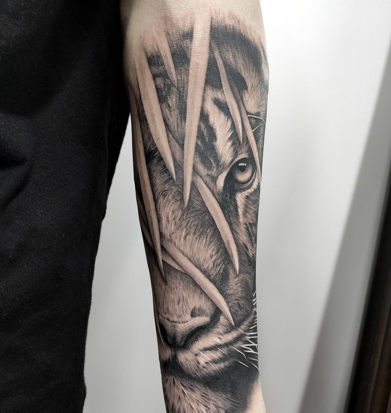 大喵纹身图片_手臂欧美写实纹身图案