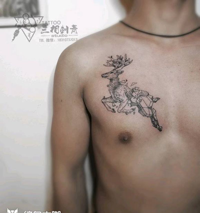 鹿 素描几何纹身图片