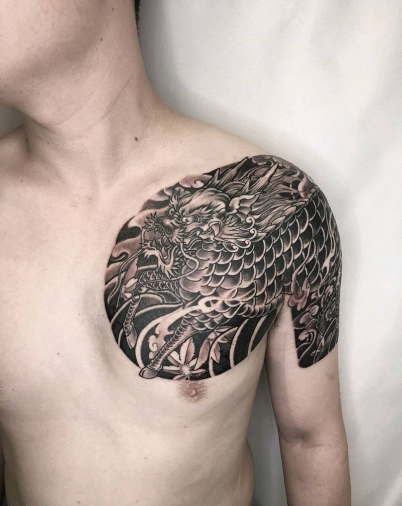 麒麟半甲纹身纹身图片_老传统纹身图案