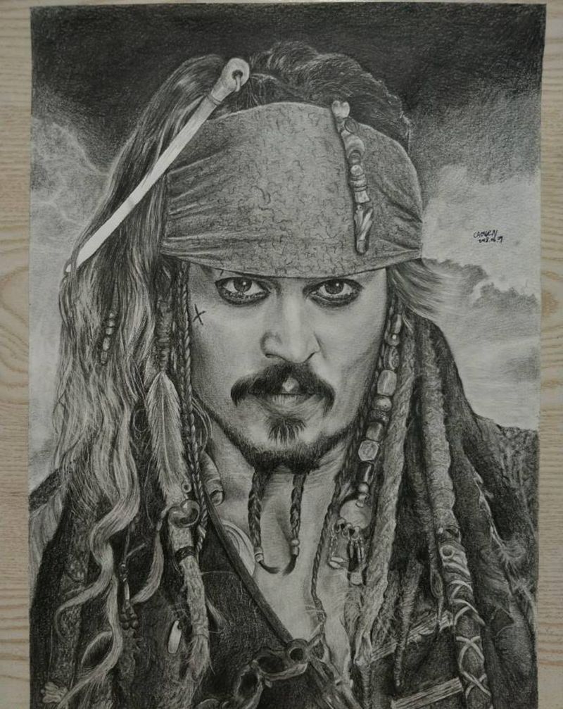 加勒比海盗纹身图片_肖像素描纹身图案