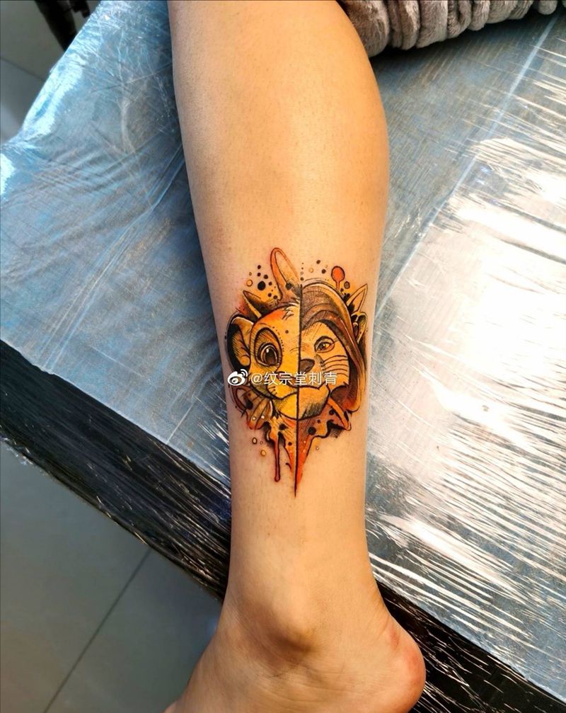 小狮子纹身图片_脚部纹身图案